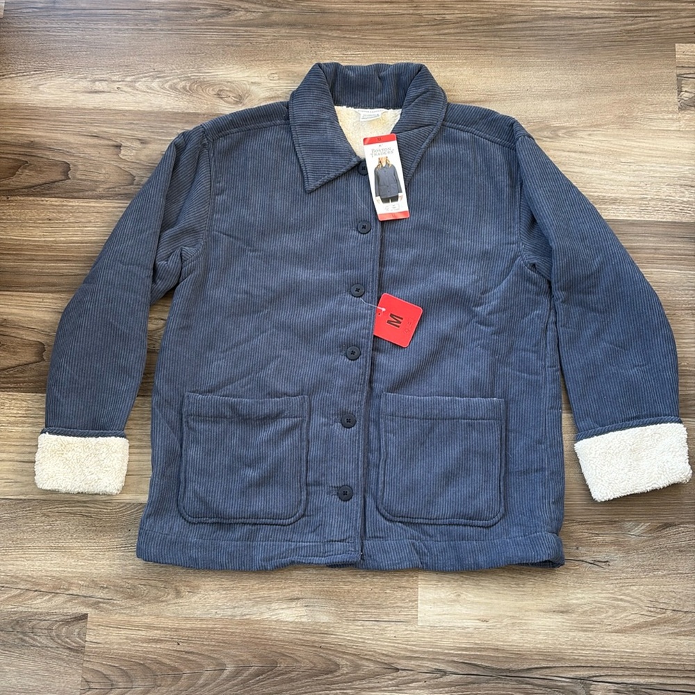 Boston Traders Women Sherpa Lined Corduroy Shirt Jacket Coat Blue M Medium 🆕